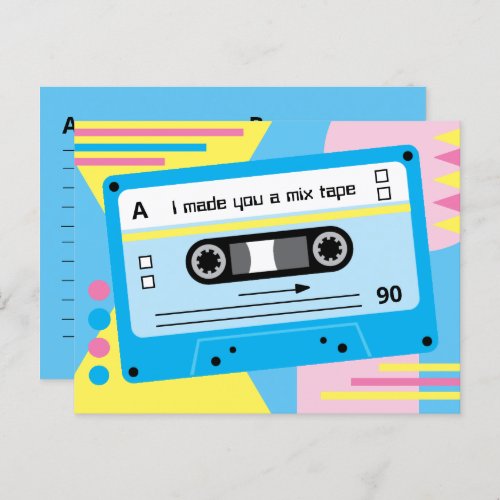 Old Skool Blue Cassette Mix Tape Playlist Postcard