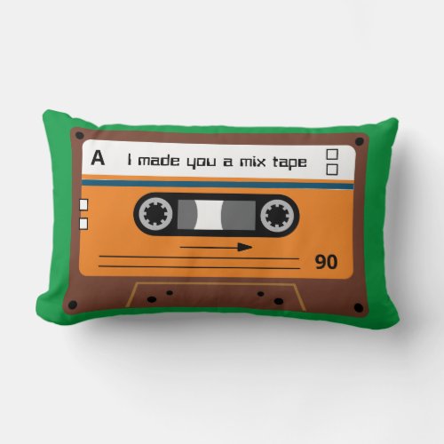 Old Skool Brown and Green Cassette Mix Tape Lumbar Pillow