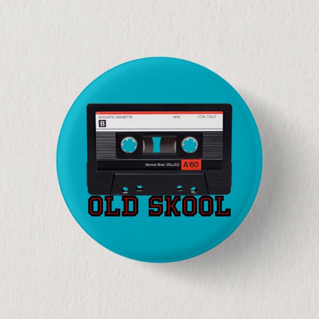 Old Skool - Cassette Tape Pinback Button (Front)