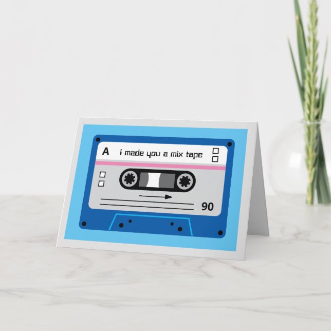 Old Skool Dark Blue Cassette Mix Tape Greetings Card (Front)