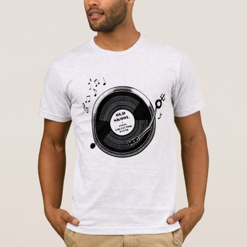 Old skool dj record collector turntable t_shirt