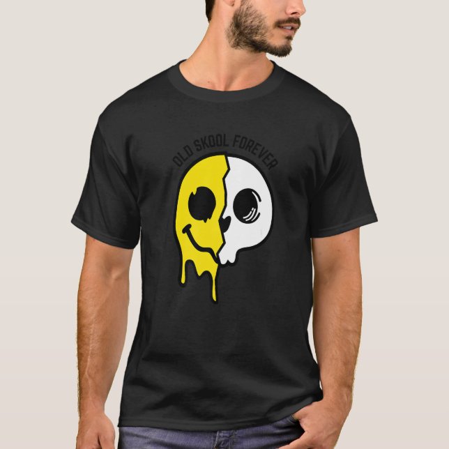 Old Skool Forever Skull Face Original Raver Raving T-Shirt (Front)