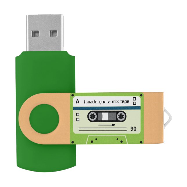 Old Skool Green Cassette Mix Tape Flash Drive (Opened)