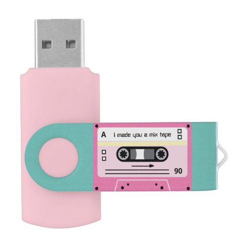 Old Skool Pink Cassette Mix Tape  Flash Drive