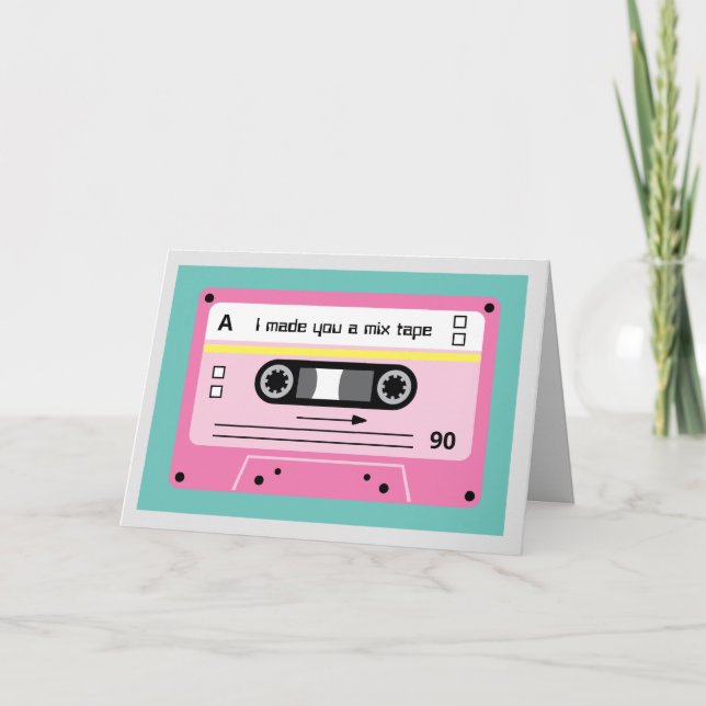 Old Skool Pink Cassette Mix Tape Greetings Card (Front)