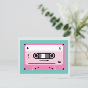 Old Skool Pink Cassette Mix Tape Playlist Postcard