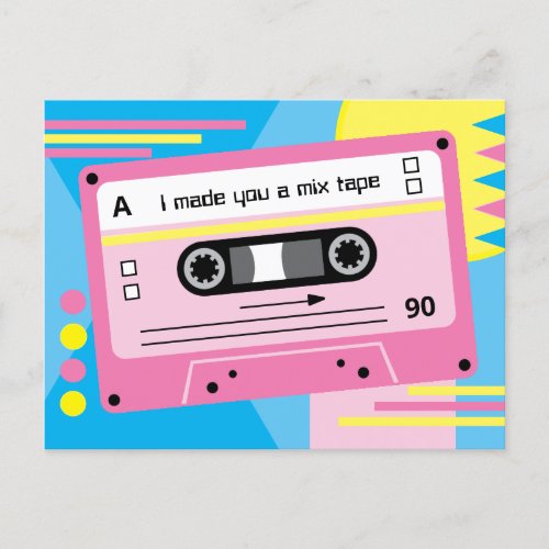 Old Skool Pink Cassette Mix Tape Playlist Postcard