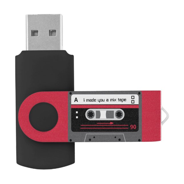 Old Skool Red and Black Cassette Mix Tape Flash Drive (Opened)