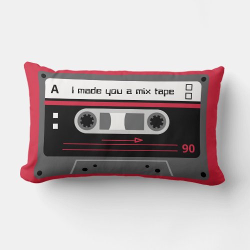 Old Skool Red and Black Cassette Mix Tape Lumbar Pillow