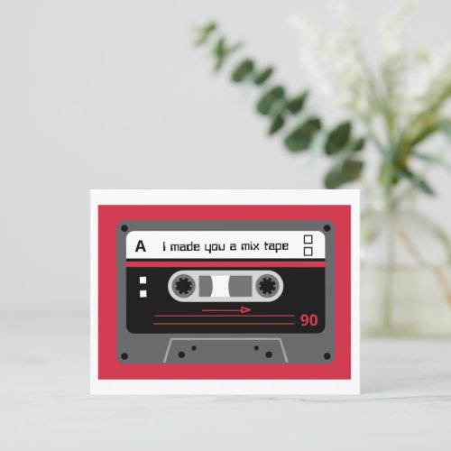Old Skool Red and Black Cassette Mix Tape Postcard