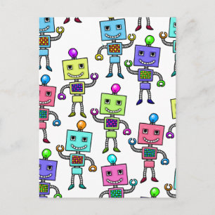 Old Skool retro Robots Postcard