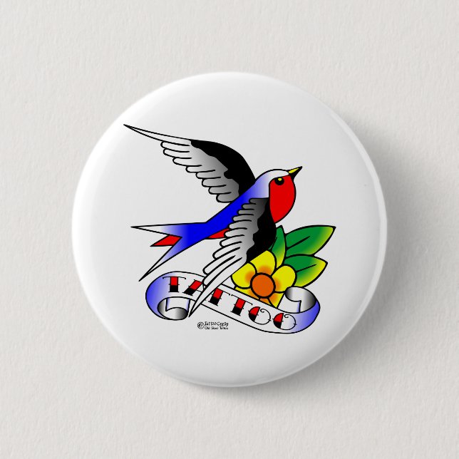 Old Skool Swallow Tattoo Pinback Button (Front)