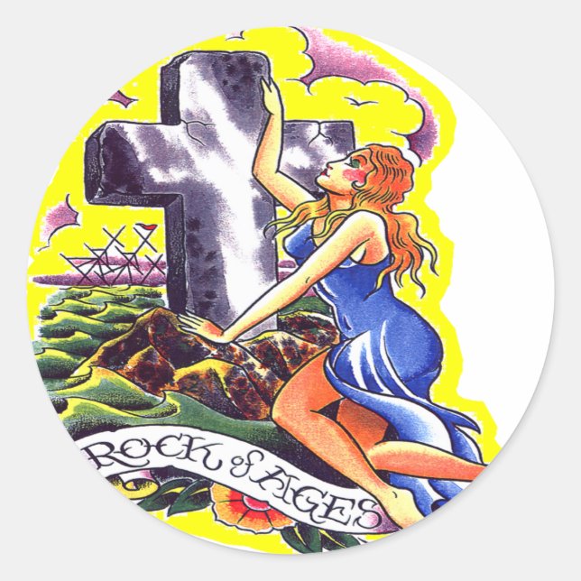 Old Skool Tattoo Rock Of Ages Classic Round Sticker (Front)