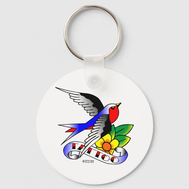 Old Skool Tattoo Swallow Keychain (Front)