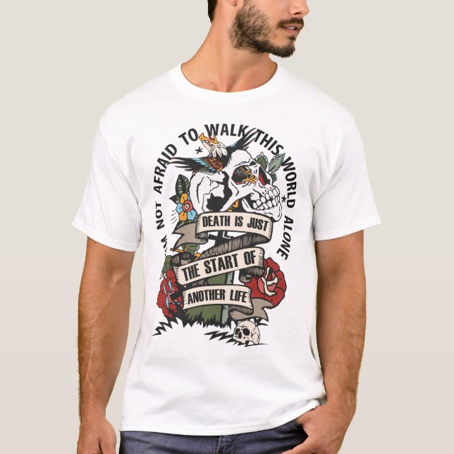 old skulls tattoo world alone tete de mort vautour T-Shirt (Front)