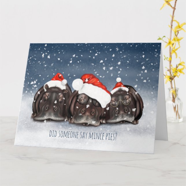 Old Sleepy But Hungry Hippos Christmas Card! Card (Yellow Flower)