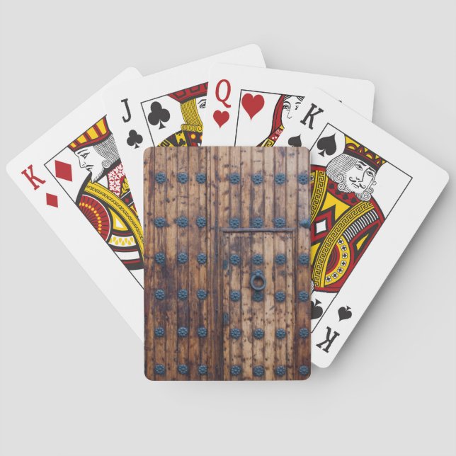 Old Small Door Within Large Reinforced Wooden Door Poker Cards (Back)