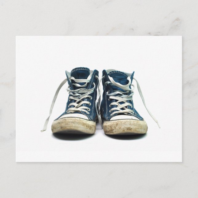 old sneakers dirty sport shoes white background postcard (Front)