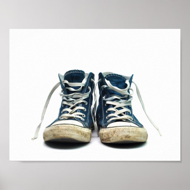 old sneakers dirty sport shoes white background poster (Front)