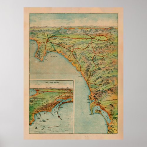 Old Southern California Coast Map 1897  Poster