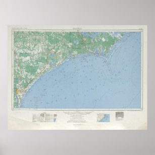 Old Southern North Carolina Coast Map (1953)  Poster