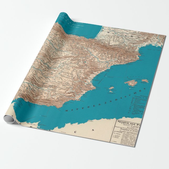Old Spain and Portugal Map (1846)  Wrapping Paper (Unrolled)