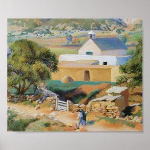 Old Spanish Adobe Church Vintage Art Print Poster