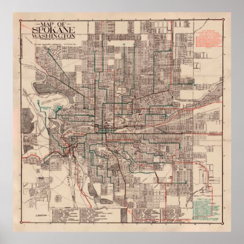 Old Spokane WA Map 1924 The Lilac City  Poster