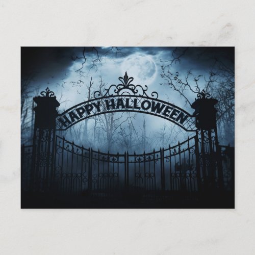 Old Spooky Cemetery Gates _ Halloween Postcard