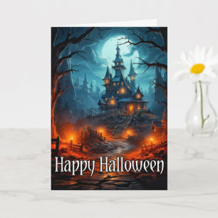 Old Spooky Mansion Happy Halloween Card
