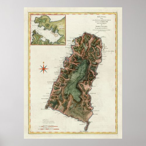 Old St Lucia Island Map 1794 Poster