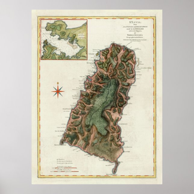 Old St Lucia Island Map (1794) Poster (Front)