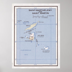 Old St Martin, Anguilla & St Barts Island Map  Poster