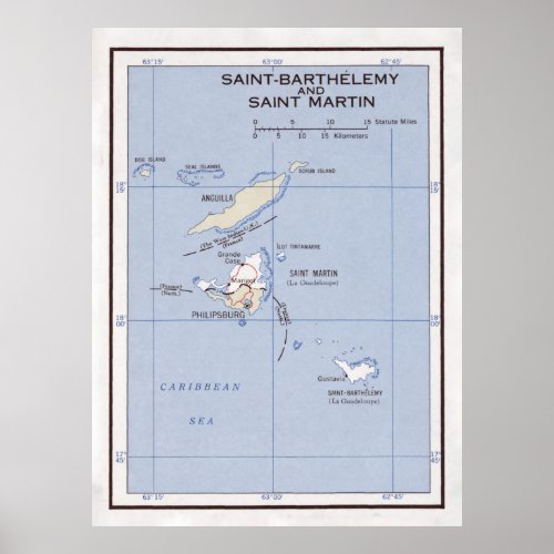Old St Martin Anguilla  St Barts Island Map  Poster