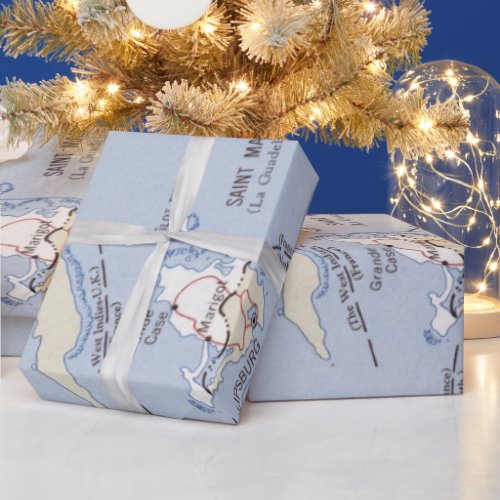 Old St Martin Anguilla  St Barts Island Map  Wrapping Paper