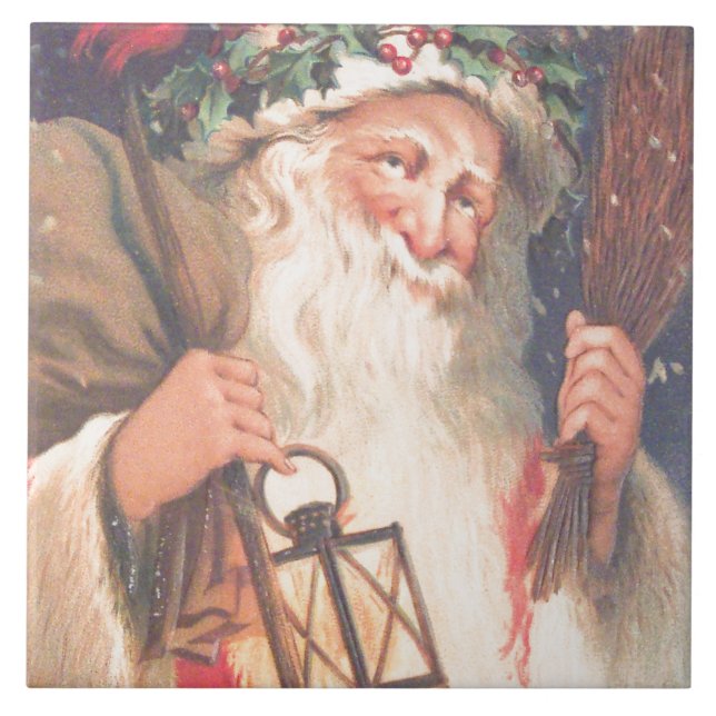 Old St. Nicholas with Lantern Vintage Ceramic Tile (Front)