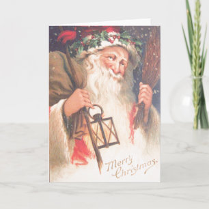 Old St. Nicholas with Lantern Vintage Holiday Card