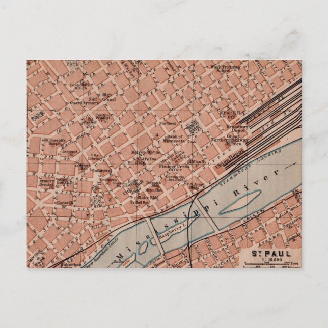 Old St Paul MN Map Postcard (Front)