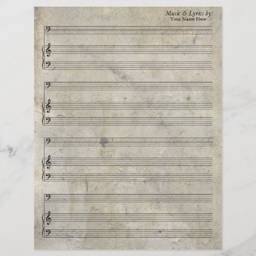 Old Stained Blank Sheet Music Bass Clef