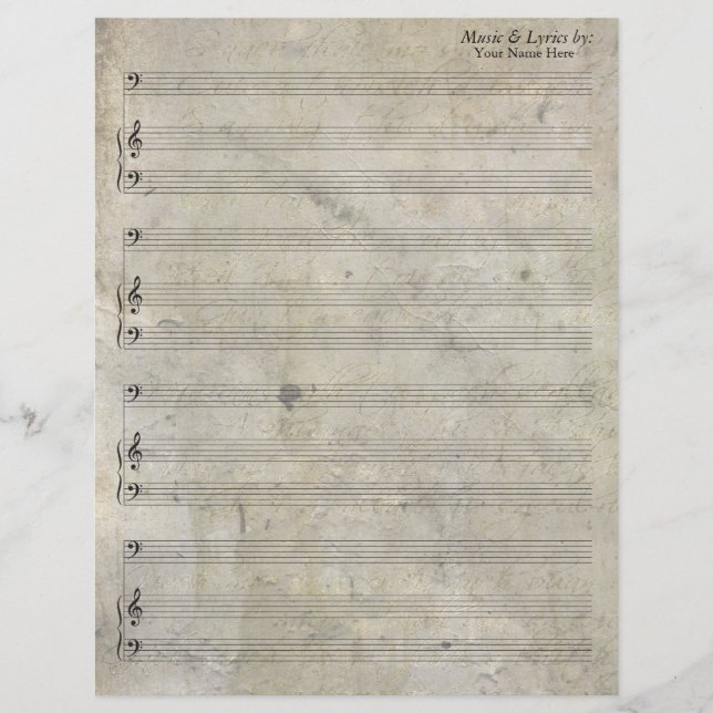 Old Stained Blank Sheet Music Bass Clef (Front)