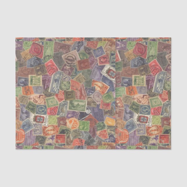 Old Stamps Graphic Tissue Paper (Front)