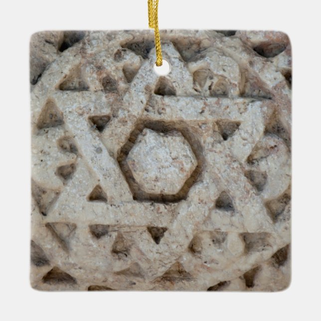 Old Star of David carving, Israel Ceramic Ornament (Front)