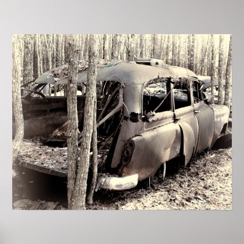 Old Station Wagon in Black and White Poster