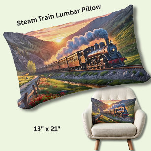 Old Steam Engine Locomotive Train Mountain Sunset  Lumbar Pillow