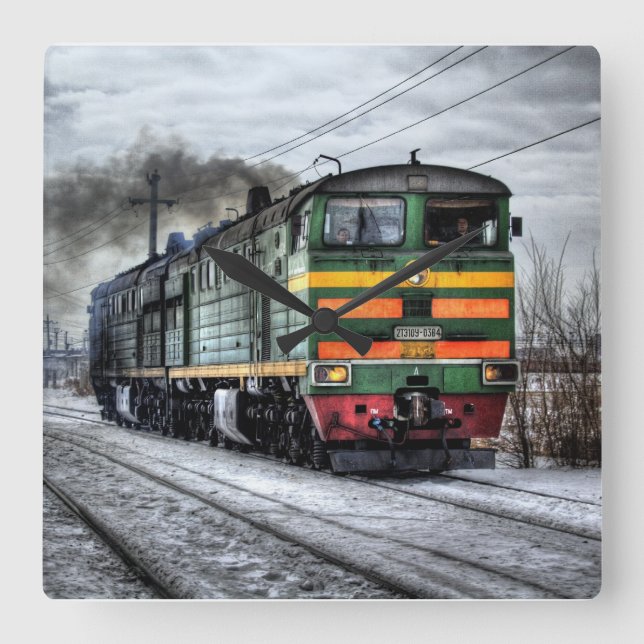 Old Steam Engine Locomotive Train Photo  Square Wall Clock (Front)