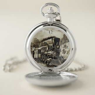 Old Steam Engine Train Pocket Watch