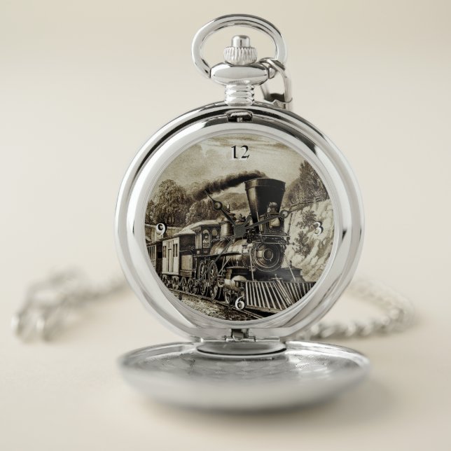 Old Steam Engine Train Pocket Watch (Inside)