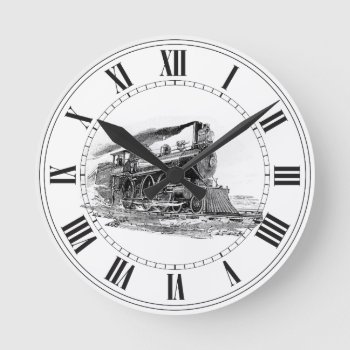 Old Steam Locomotive Round Clock by TimeEchoArt at Zazzle