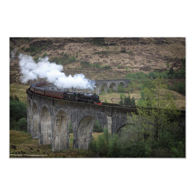 Old steam train on Glenfinnan Viaduct Photo Print (Front)
