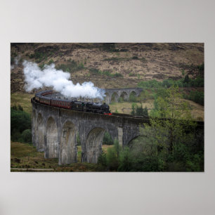 Old steam train on Glenfinnan Viaduct Poster